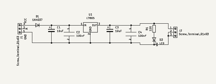 Esquema electrónico del regulador de voltaje con 7805