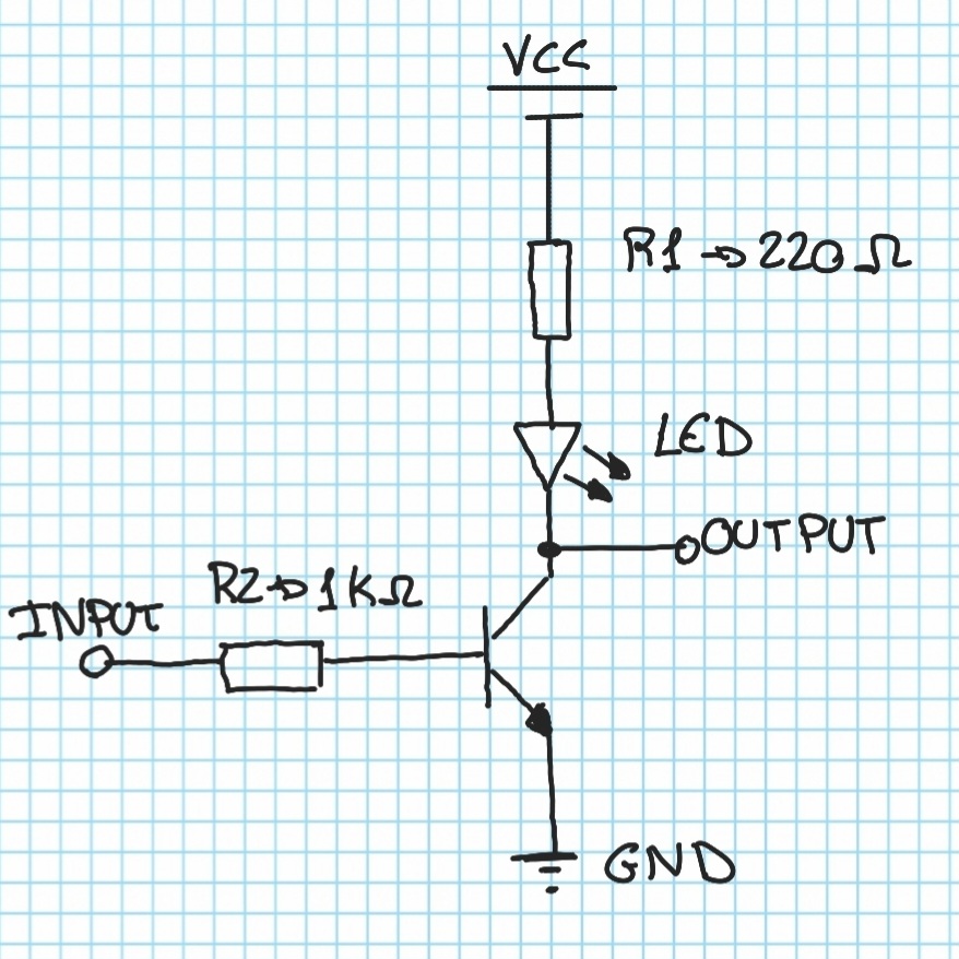 Esquema compuerta lógica con transistores NOT
